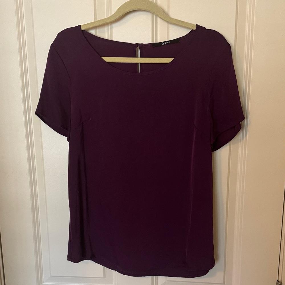 Quince Women's Deep Purple scoop neck washable silk tee size m EUC